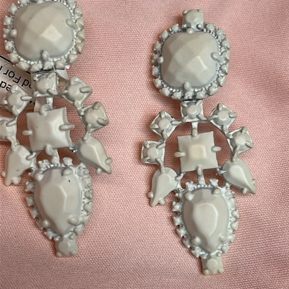 White on White Drop Earrings - Picture 2 of 6